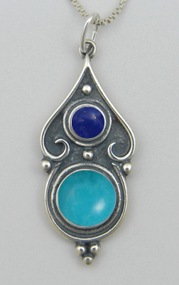 Sterling Silver Romantic Necklace Turquoise And Lapis Lazuli